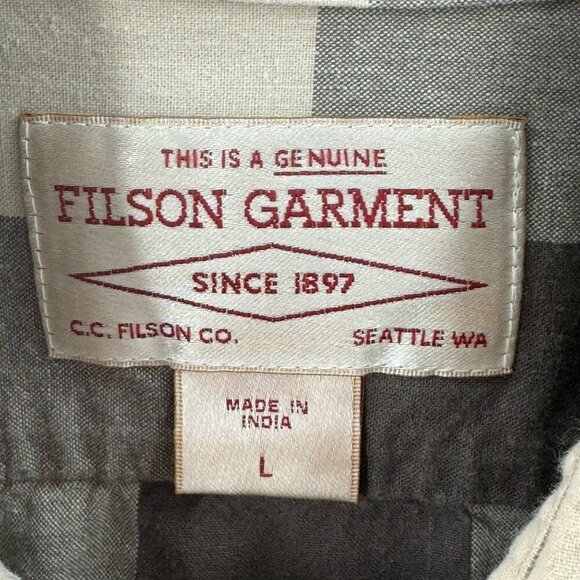 C.C. Filson Mens Gray/White Checkered Long Sleeve Shirt L 100% Cotton Casual - Picture 4 of 4